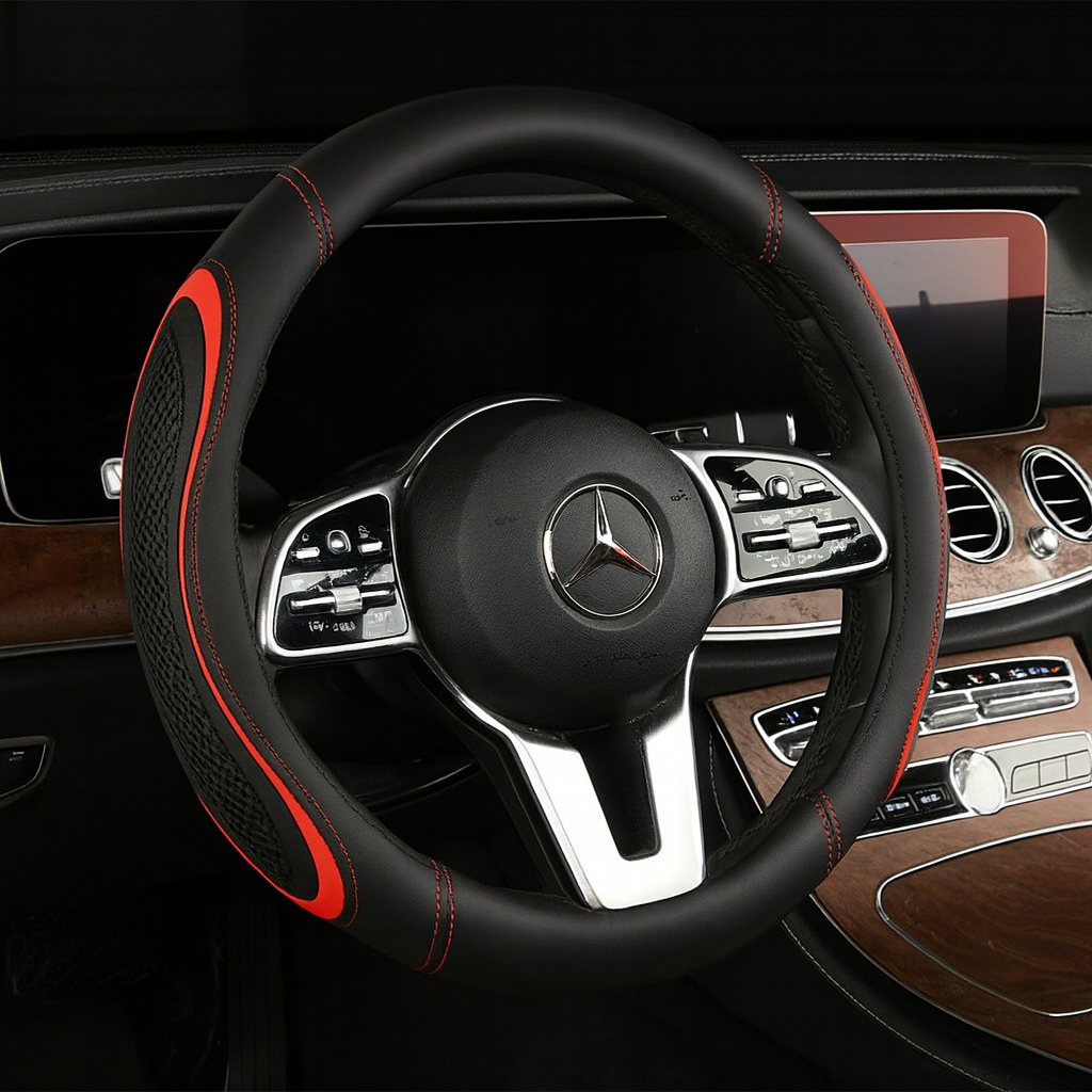 Car Steering Wheel Cover Leather – Anti Slip Comfortable Steering Cover Universal Fit | কার স্টিয়ারিং হুইল কভার লেদার – অ্যান্টি স্লিপ আরামদায়ক স্টিয়ারিং কভার