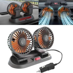 24V Dual Head Car Cooling Fan – 360° Adjustable Dashboard Air Circulator   |   24 ভোল্ট ডুয়াল হেড কার কুলিং ফ্যান – ৩৬০° অ্যাডজাস্টেবল ড্যাশবোর্ড ফ্যান