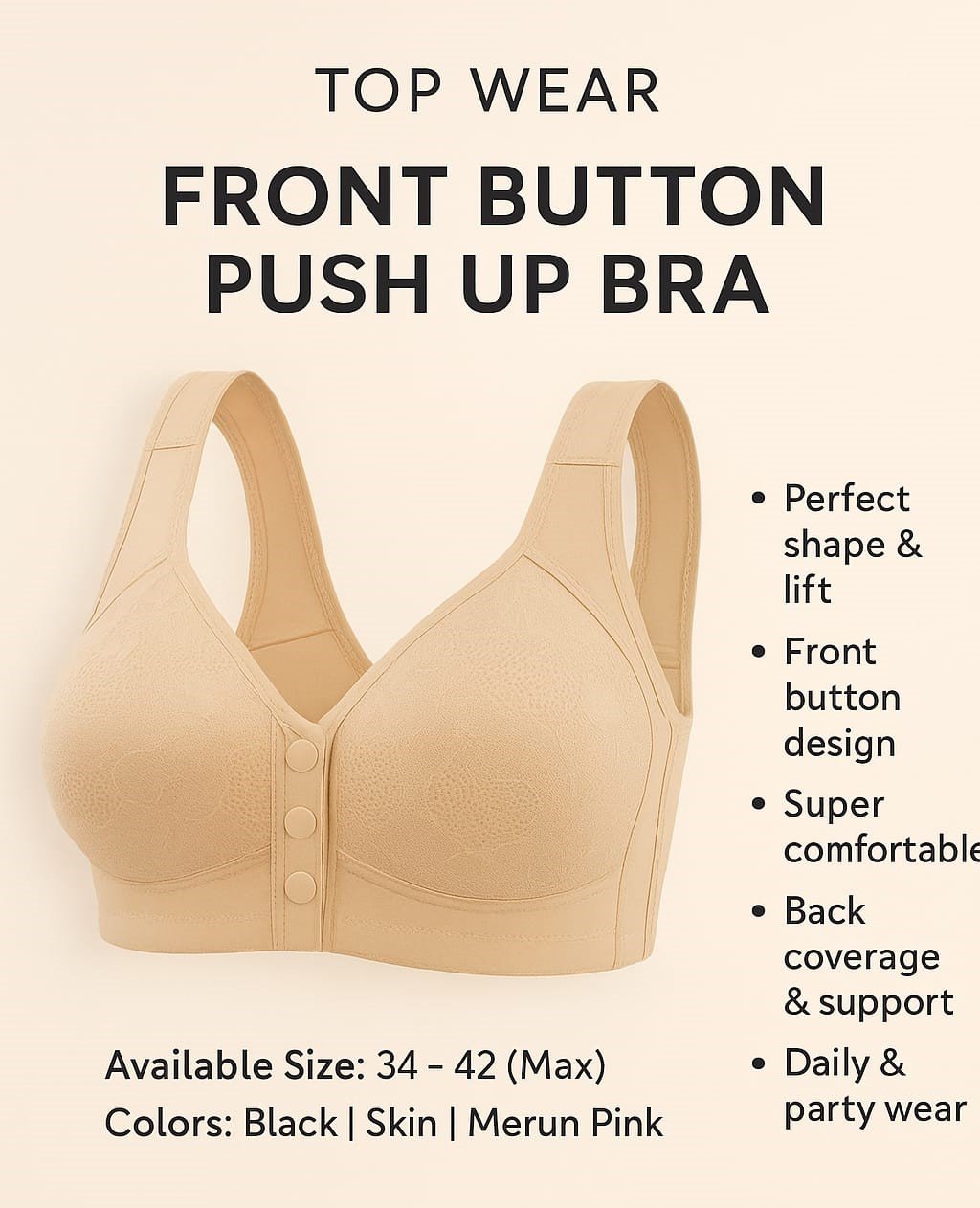 Women’s Front Button Cotton Bra | Wireless Soft & Comfortable Everyday Bra | নারীদের ফ্রন্ট বাটন কটন ব্রা | ওয়্যারলেস আরামদায়ক ডেইলি ব্রা - Image 6