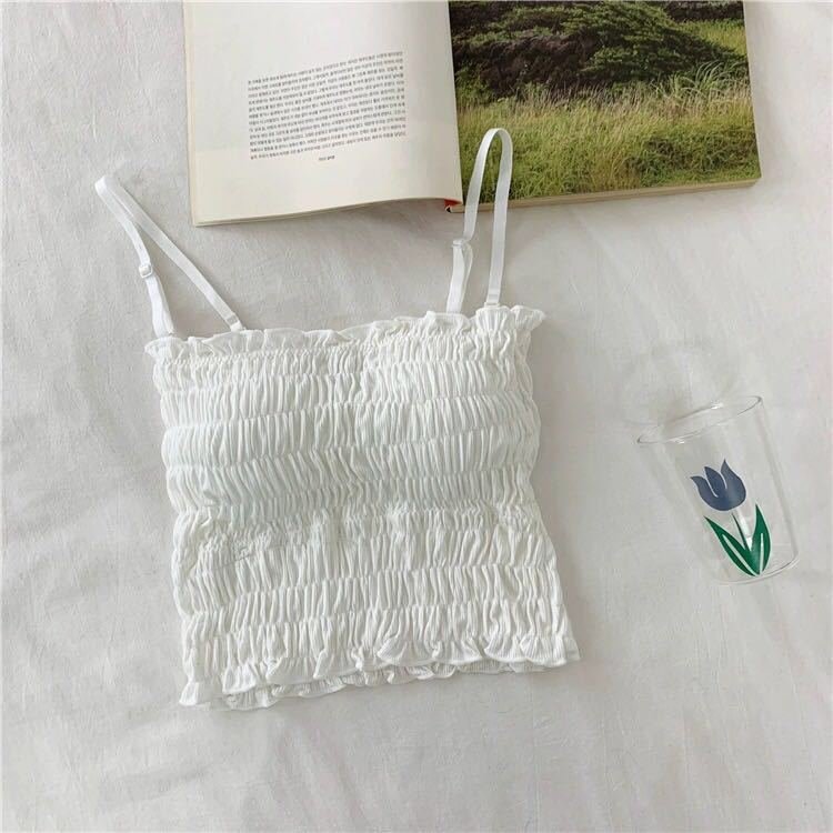 Women’s Smocked Stretchable Camisole Crop Top – Sleeveless Slim Fit Tank Top | মেয়েদের স্মকড স্ট্রেচেবল ক্যামিসোল ক্রপ টপ – স্লিভলেস স্লিম ফিট ট্যাংক টপ - Image 4