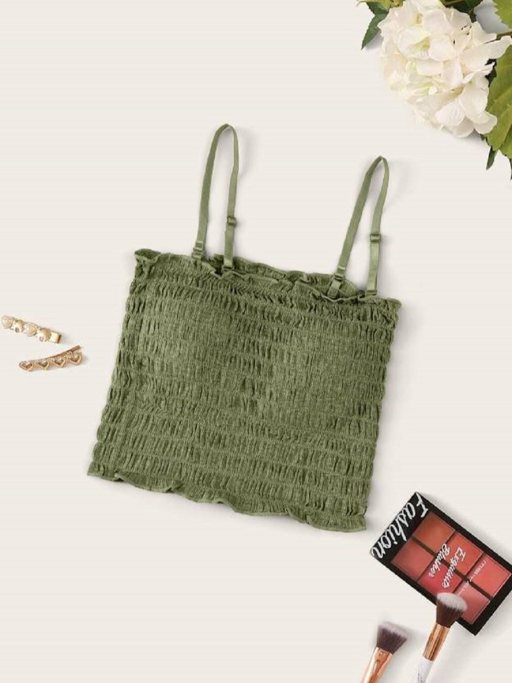 Women’s Smocked Stretchable Camisole Crop Top – Sleeveless Slim Fit Tank Top | মেয়েদের স্মকড স্ট্রেচেবল ক্যামিসোল ক্রপ টপ – স্লিভলেস স্লিম ফিট ট্যাংক টপ - Image 6