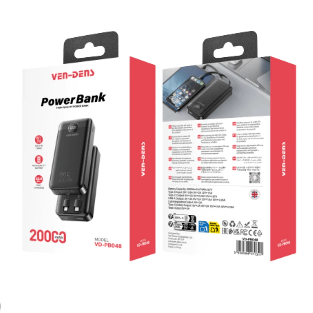 VEN-DENS 20000mAh Fast Charging Power Bank with LED Display – Model VD-PB061 | VEN-DENS 20000mAh ফাস্ট চার্জিং পাওয়ার ব্যাংক ডিজিটাল ডিসপ্লে সহ (VD-PB061) - Image 6