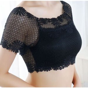 Women Floral Lace Crop Top Blouse (Short Sleeve)    |   উইমেন ফ্লোরাল লেস ক্রপ টপ ব্লাউজ (শর্ট স্লিভ)