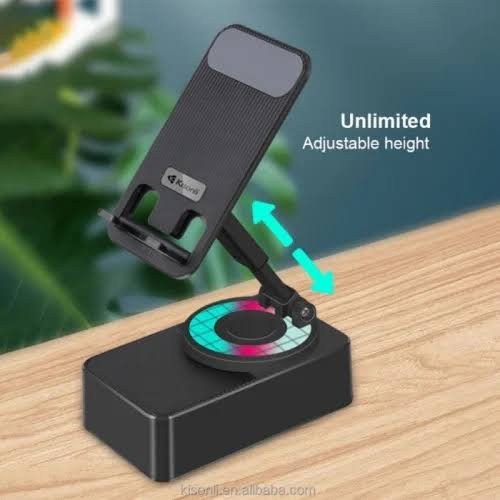 KISONLI M-1 Wireless Folding Bracket RGB Light Adjustable Mobile Phone Stand | Desk Phone Holder for Video, Gaming & Live Streaming | ভিডিও, গেমিং এবং লাইভ স্ট্রিমিংয়ের জন্য KISONLI M-1 ওয়্যারলেস ফোল্ডিং ব্র্যাকেট RGB লাইট অ্যাডজাস্টেবল মোবাইল ফোন স্ট্যান্ড ডেস্ক ফোন হোল্ডার - Image 2