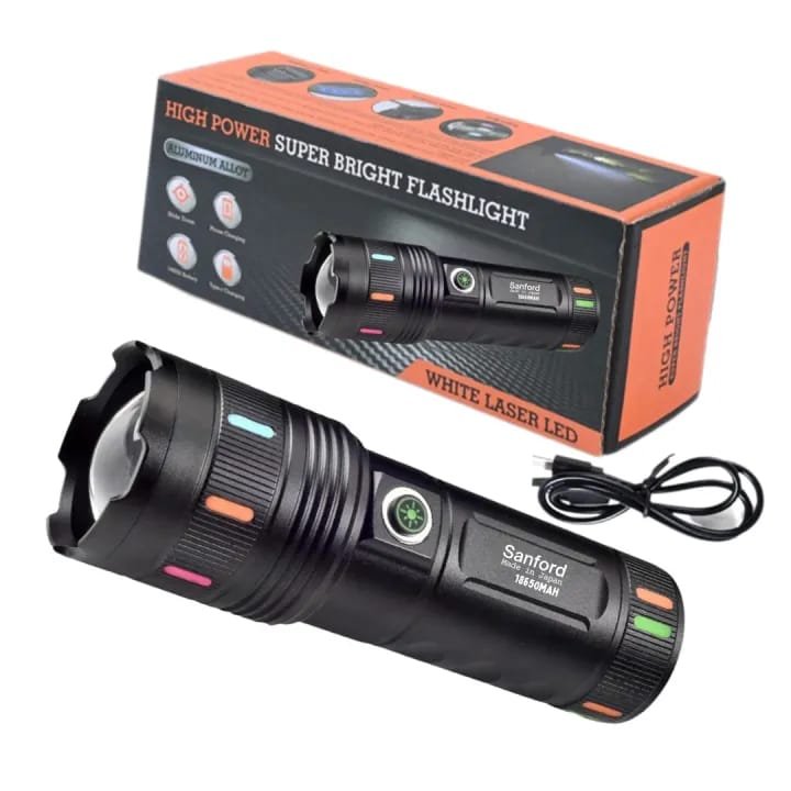 Sanford High Power Super Bright Flashlight | White Laser LED Rechargeable Torch Light | Sanford হাই পাওয়ার সুপার ব্রাইট ফ্ল্যাশলাইট | হোয়াইট লেজার LED রিচার্জেবল টর্চ লাইট - Image 2