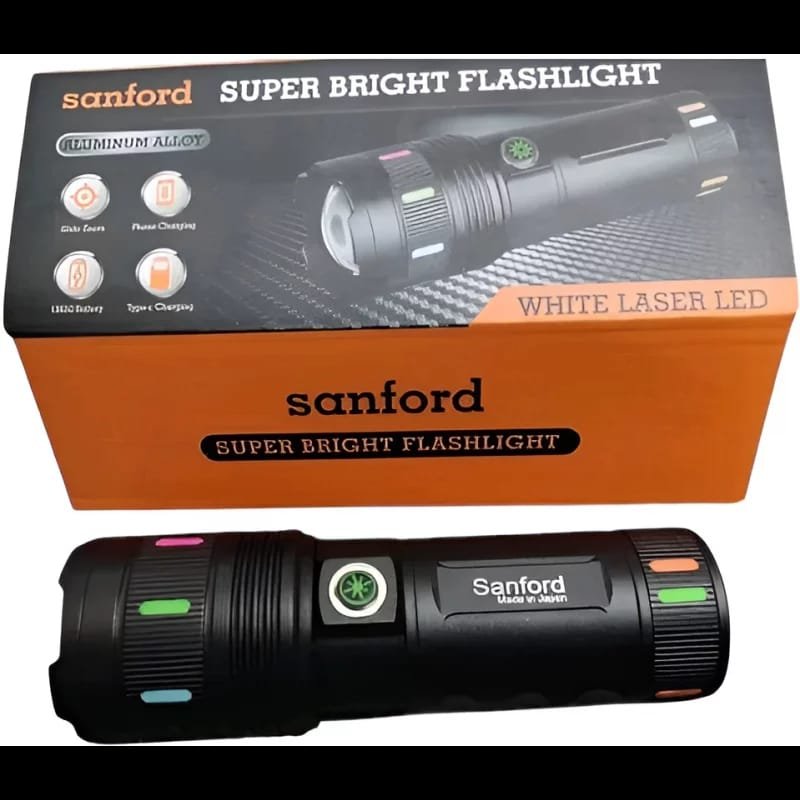 Sanford High Power Super Bright Flashlight | White Laser LED Rechargeable Torch Light | Sanford হাই পাওয়ার সুপার ব্রাইট ফ্ল্যাশলাইট | হোয়াইট লেজার LED রিচার্জেবল টর্চ লাইট - Image 3