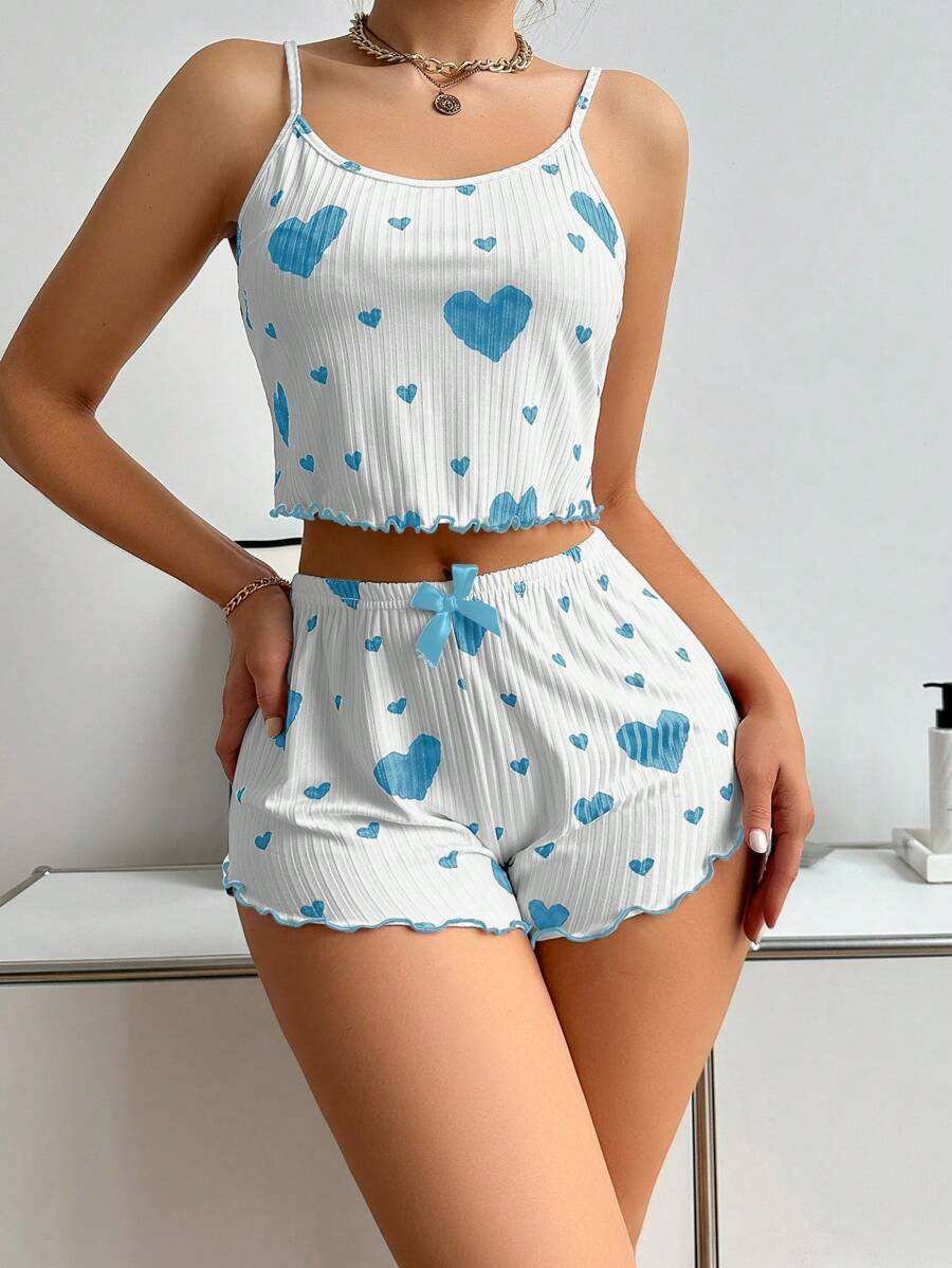 Women Heart Print Sleeveless Crop Top & Shorts Nightwear Set | উইমেন হার্ট প্রিন্ট স্লিভলেস ক্রপ টপ ও শর্টস নাইটওয়্যার সেট - Image 8