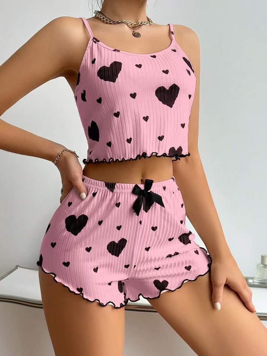 Women Heart Print Sleeveless Crop Top & Shorts Nightwear Set | উইমেন হার্ট প্রিন্ট স্লিভলেস ক্রপ টপ ও শর্টস নাইটওয়্যার সেট - Image 7