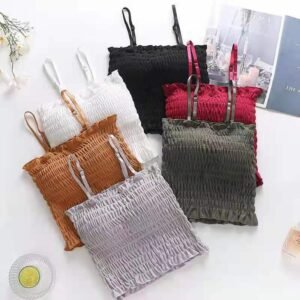 Women’s Smocked Stretchable Camisole Crop Top – Sleeveless Slim Fit Tank Top   |   মেয়েদের স্মকড স্ট্রেচেবল ক্যামিসোল ক্রপ টপ – স্লিভলেস স্লিম ফিট ট্যাংক টপ