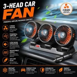 Triple Head Car Cooling Fan – 12V Dashboard Vehicle Air Circulation Fan | ট্রিপল হেড কার কুলিং ফ্যান – ১২V ড্যাশবোর্ড ভেহিকল এয়ার সার্কুলেশন ফ্যান
