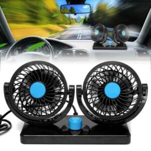 Dual Head Car Fan 12V Dashboard Cooling Fan 360° Adjustable Low Noise Vehicle Fan | ডুয়াল হেড গাড়ির ফ্যান 12V 360° ঘূর্ণনযোগ্য ড্যাশবোর্ড কুলিং ফ্যান