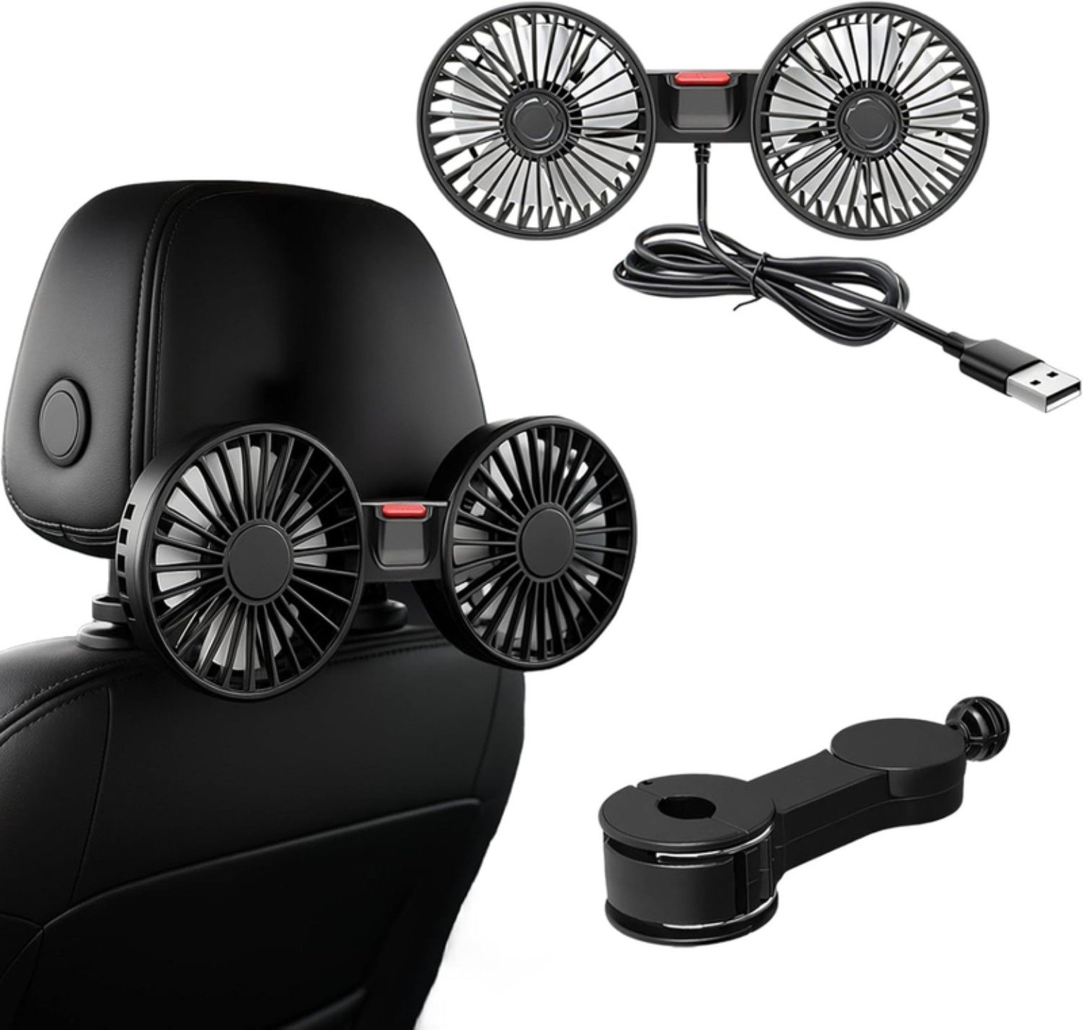 Dual Head Car Fan 1pc 360° Rotatable USB Charging Universal Auto Cooling Cooler Car Accessories - Image 5