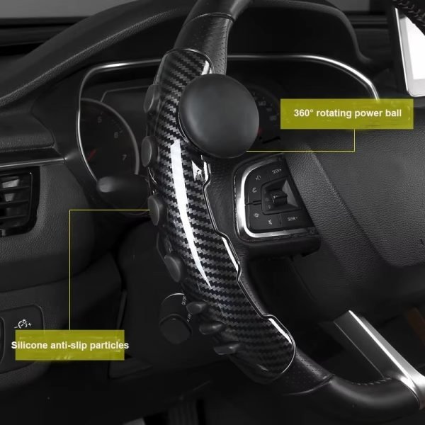 Two Part Carbon Steering Wheel Cover With Spinner Knob – 360° Rotating Power Handle for Smooth Driving, Non-Slip Universal Fit - Image 2