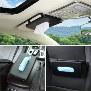 Car Tissue Holder – Premium PU Leather | Black & Beige