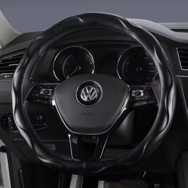 Artificial leather Steering Wheel Cover Color Black and Beige - Image 3