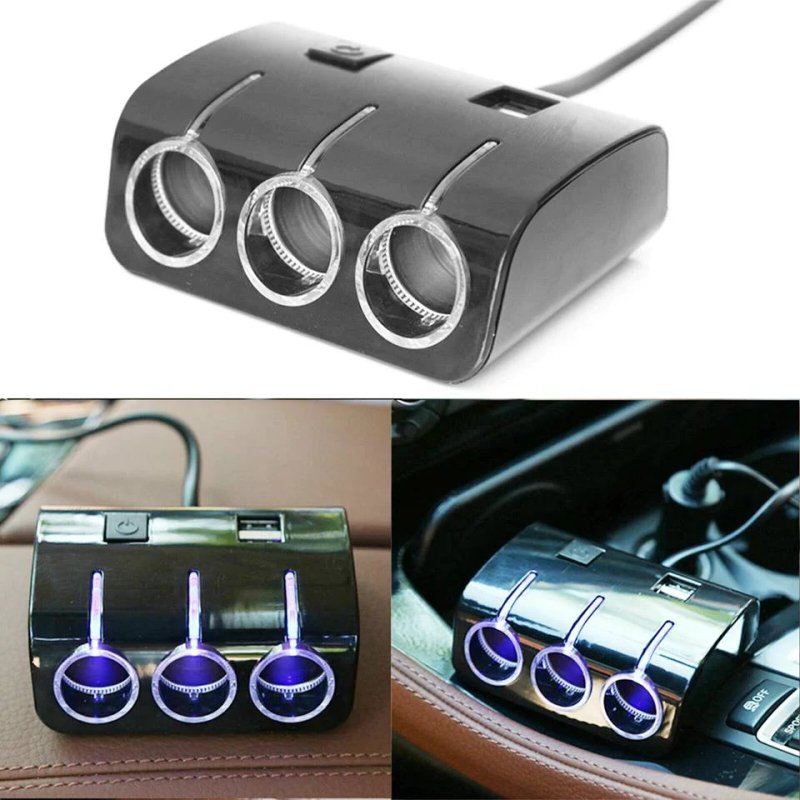 3 Socket 2 USB PLUG CHARGER MULTI CAR POWER LIGHTER SPLITTER 12V/24V - Image 2