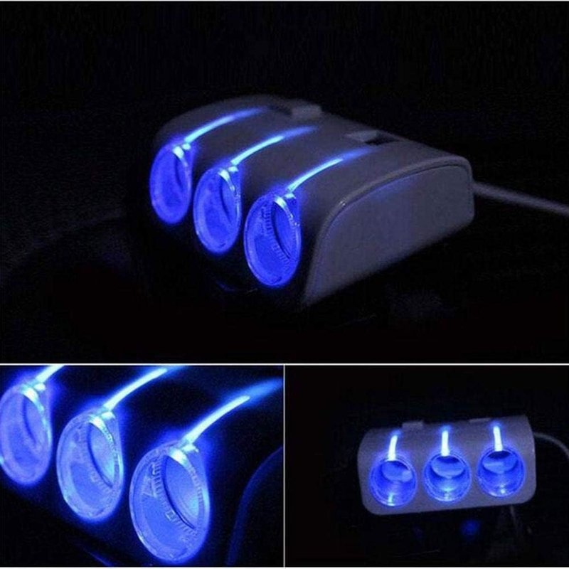 3 Socket 2 USB PLUG CHARGER MULTI CAR POWER LIGHTER SPLITTER 12V/24V - Image 3
