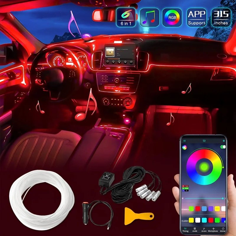Car Neon LED Interior Strip Light with App Controlled – Interior Ambient Lighting for Dashboard and Door Trim - Image 2