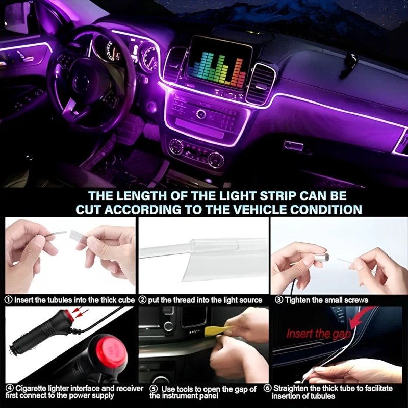Car Neon LED Interior Strip Light with App Controlled – Interior Ambient Lighting for Dashboard and Door Trim - Image 6