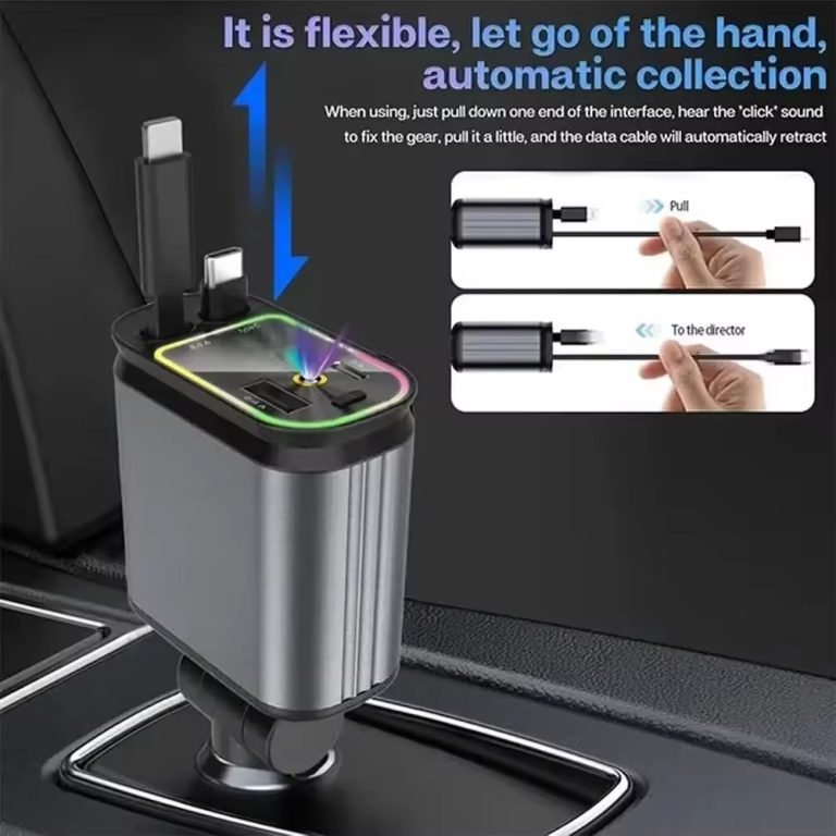 Car Roof Starlight 4 In 1 Retractable 66w Car Charger Dual Type-C Fast Adapter - Image 3