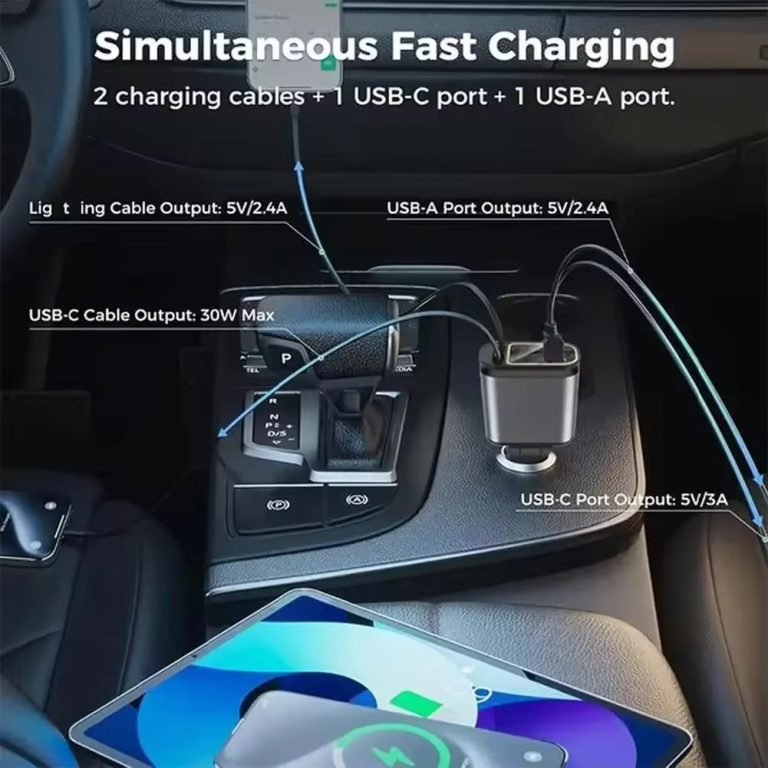 Car Roof Starlight 4 In 1 Retractable 66w Car Charger Dual Type-C Fast Adapter - Image 6