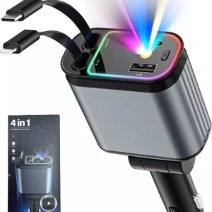 Car Roof Starlight 4 In 1 Retractable 66w Car Charger Dual Type-C Fast Adapter