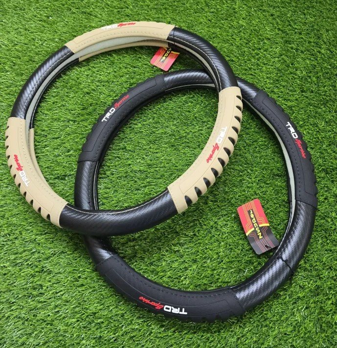 TRD Sportivo Premium Steering Wheel Cover – Black & Beige Carbon Edition