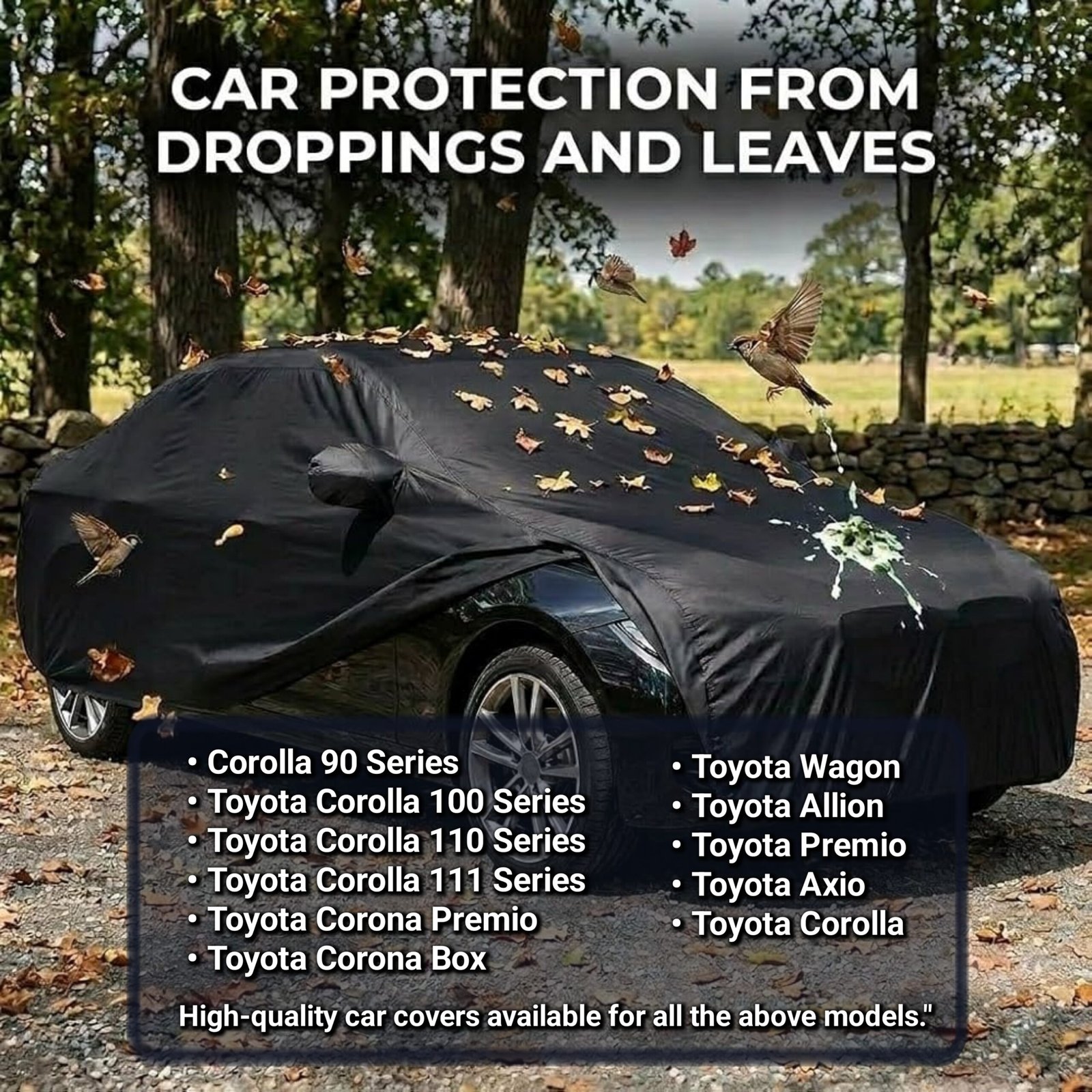 Premium Black Colour Car Cover For - Corolla 90 | Corolla 100 | Corolla 110 | Corolla 111 | Corona Premio | Corona Box | Toyota Wagon | Toyota Allion | Toyota Premio | Toyota Axio | Toyota Corolla Ultimate Protection for Your Car