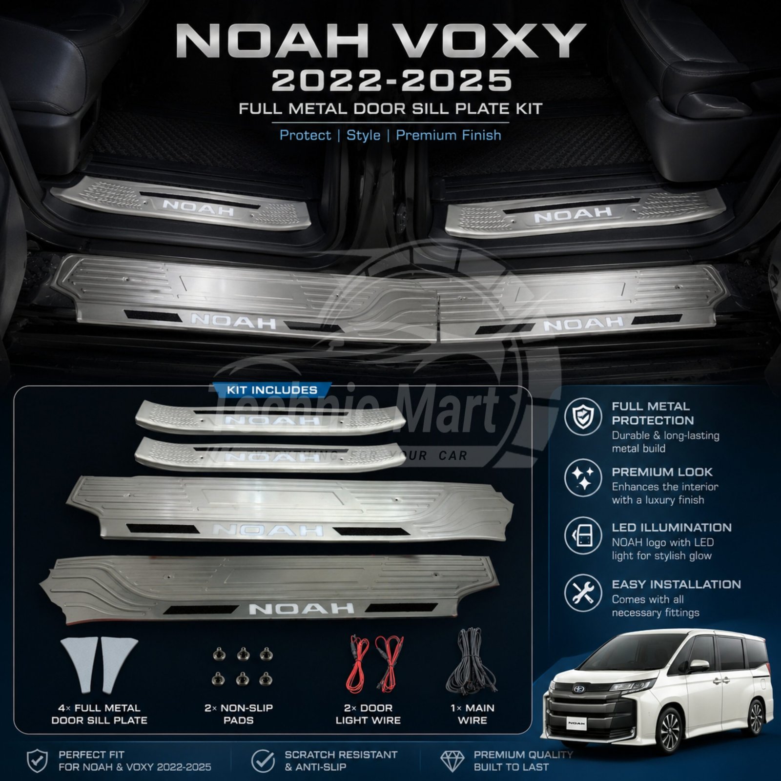 Noah Voxy 2022-2025 Full Metal 4-door LED door sill plate