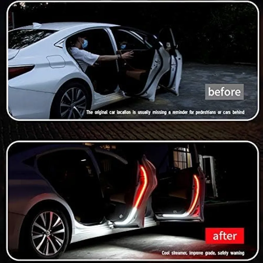 2Pcs Car Interior Door Welcome Light LED Safety Warning Strobe Signal Lamp Strip Anti-Collision Warning Streamer Light Strip 120cm Waterproof 12V Auto Decorative Ambient Lights - Image 2
