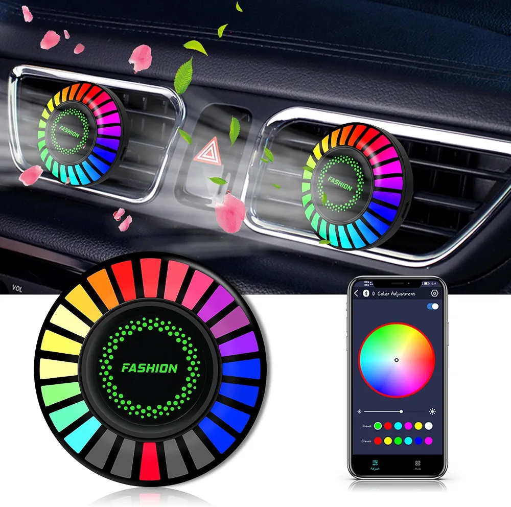 Car Voice-Activated Rhythm Light, Air Freshener Vent Clip, 24 LEDs RGB Car LED Light Sound Pickup Light with Fragrance Aroma Diffuser, 170 Color Modes, Car Accessories