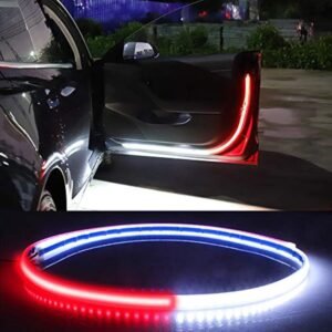 2Pcs Car Interior Door Welcome Light LED Safety Warning Strobe Signal Lamp Strip Anti-Collision Warning Streamer Light Strip 120cm Waterproof 12V Auto Decorative Ambient Lights