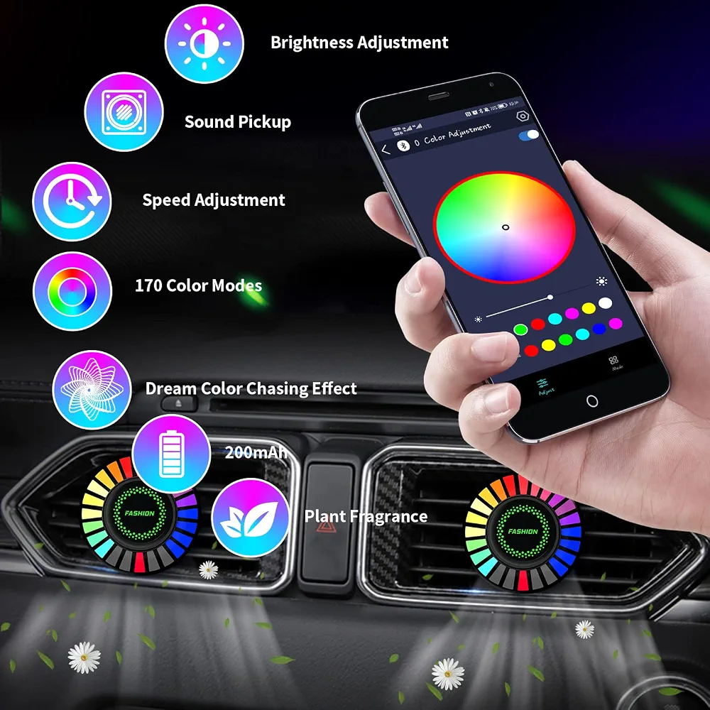 Car Voice-Activated Rhythm Light, Air Freshener Vent Clip, 24 LEDs RGB Car LED Light Sound Pickup Light with Fragrance Aroma Diffuser, 170 Color Modes, Car Accessories - Image 3