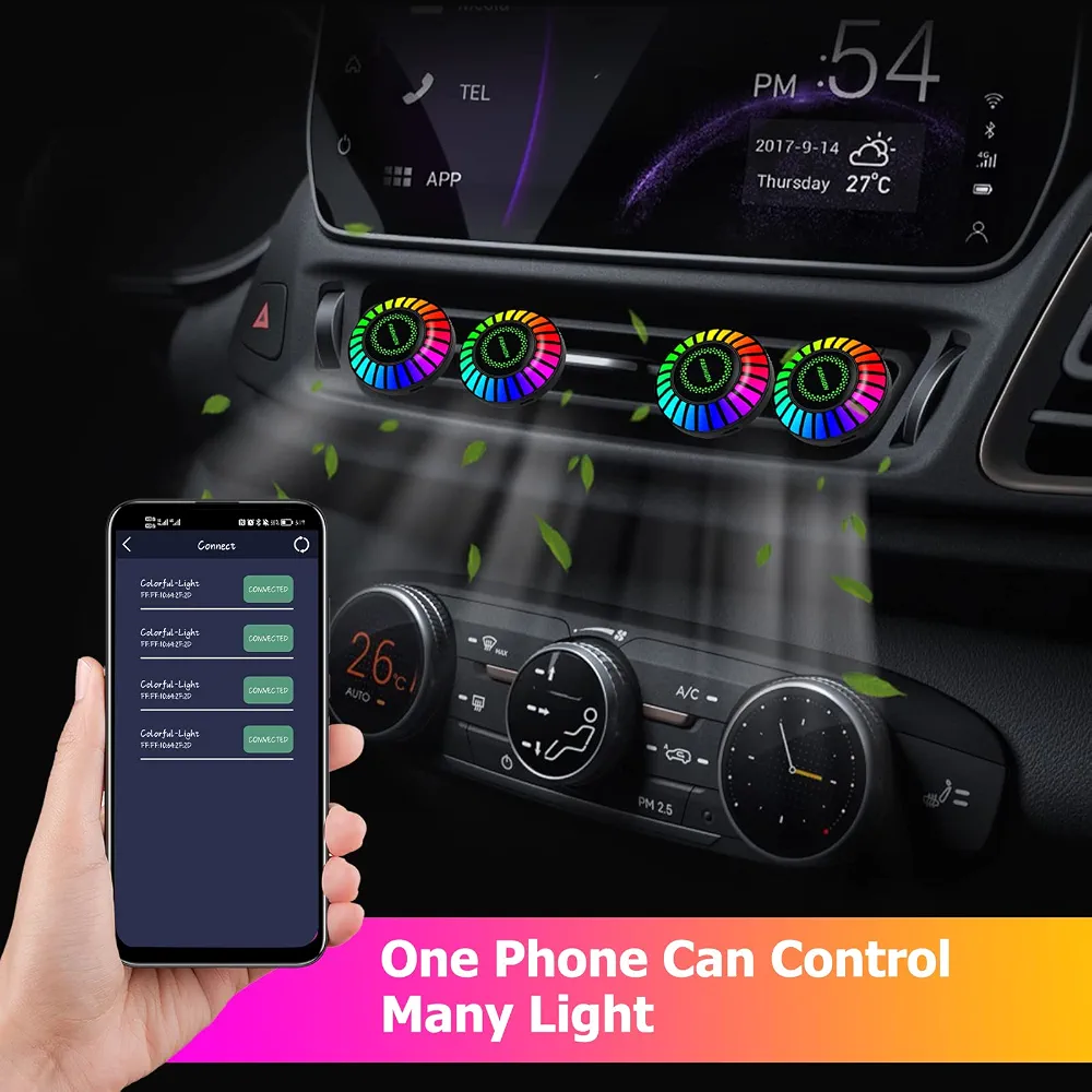 Car Voice-Activated Rhythm Light, Air Freshener Vent Clip, 24 LEDs RGB Car LED Light Sound Pickup Light with Fragrance Aroma Diffuser, 170 Color Modes, Car Accessories - Image 4