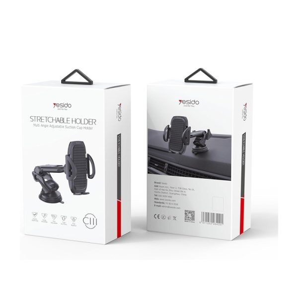 YESIDO C11 Stretchable Car Phone Holder – Multi-Angle Adjustable Suction Cup Mobile Mount - Image 3