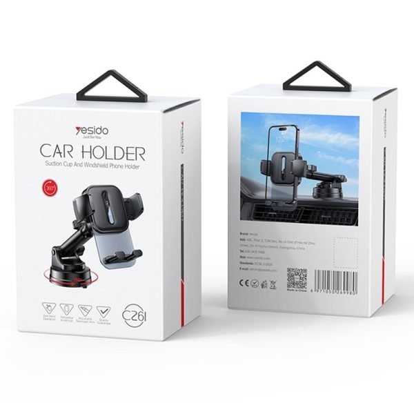YESIDO C261 360° Rotating Car Phone Holder – Suction Cup Dashboard & Windshield Mount - Image 3