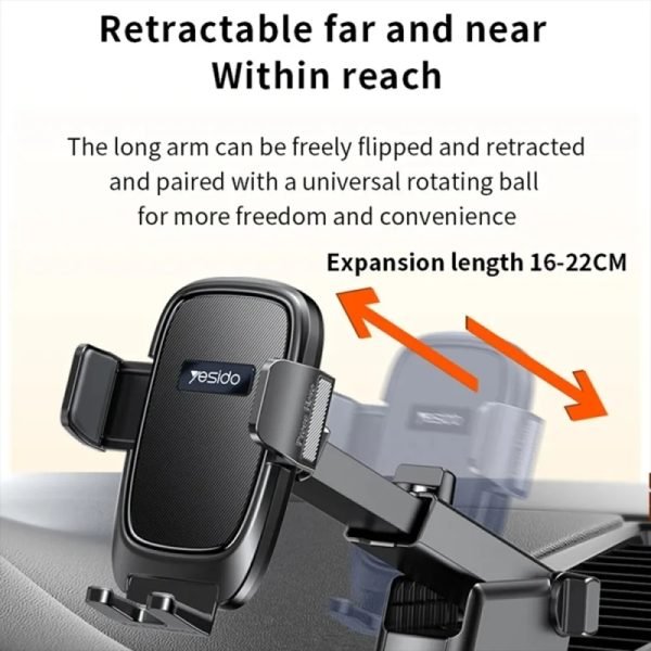YESIDO Adjustable Telescopic Car Phone Holder – 360° Rotating Dashboard & Air Vent Mobile Mount - Image 4