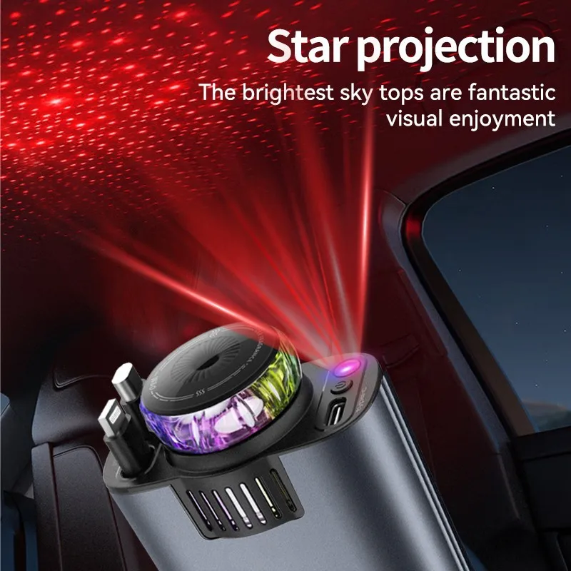 45W 5 in 1 Aroma Starlight Car Charger with Retractable Cable& Air Freshner USB/Type C PD3.0 Car Phone Faster Charger - Image 5