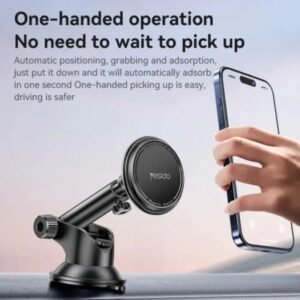 YESIDO Magnetic Vacuum Suction Car Phone Holder – 360° Rotating Dashboard & Windshield Mount