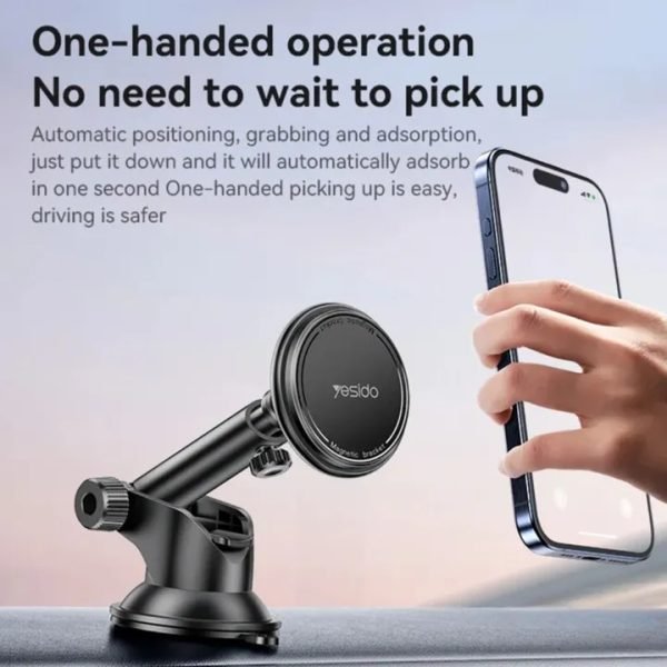 YESIDO Magnetic Vacuum Suction Car Phone Holder – 360° Rotating Dashboard & Windshield Mount