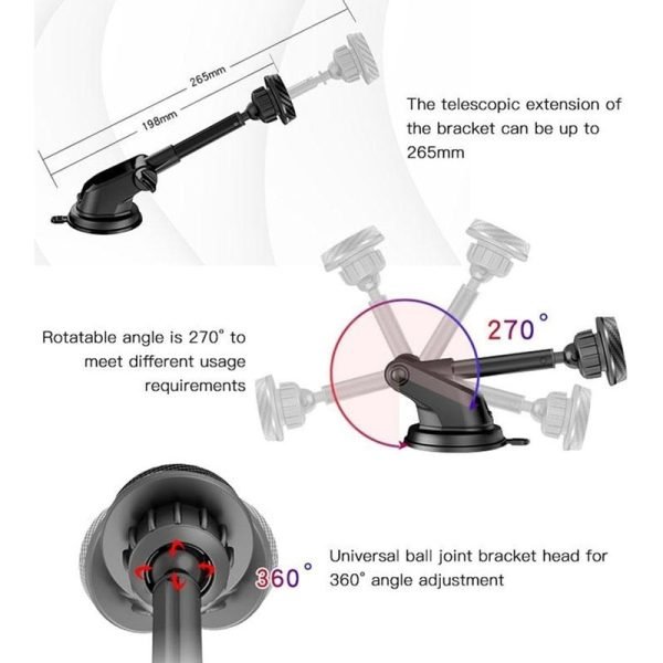 YESIDO Magnetic Vacuum Suction Car Phone Holder – 360° Rotating Dashboard & Windshield Mount - Image 3