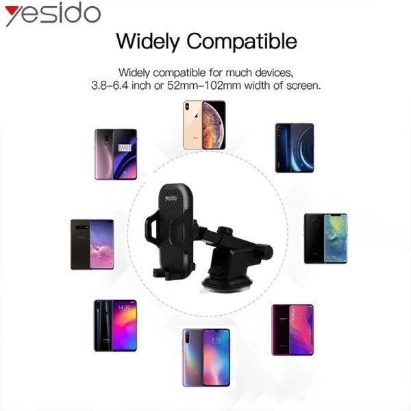 YESIDO Premium Shockproof Car Phone Holder – Adjustable Dashboard & Windshield Mobile Mount - Image 5