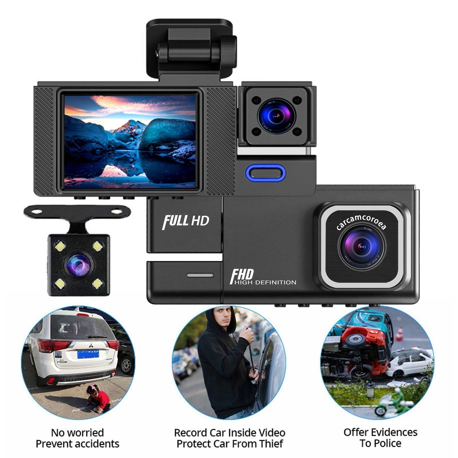 3 Lens Car Dash Cam with 1080P HD Front, Interior, and Rear Camera, 170° Wide Angle, Loop Recording, Easy Installation for Vehicle Security - Image 2