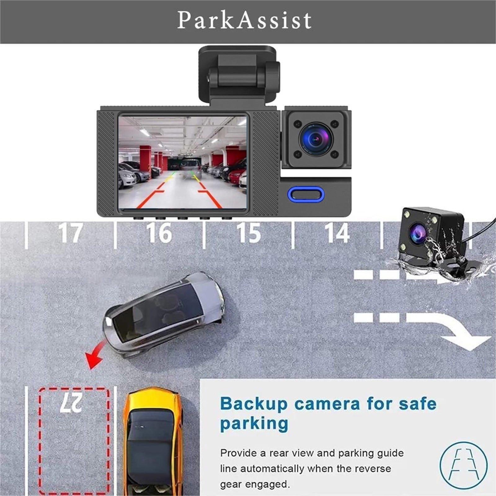 3 Lens Car Dash Cam with 1080P HD Front, Interior, and Rear Camera, 170° Wide Angle, Loop Recording, Easy Installation for Vehicle Security - Image 6