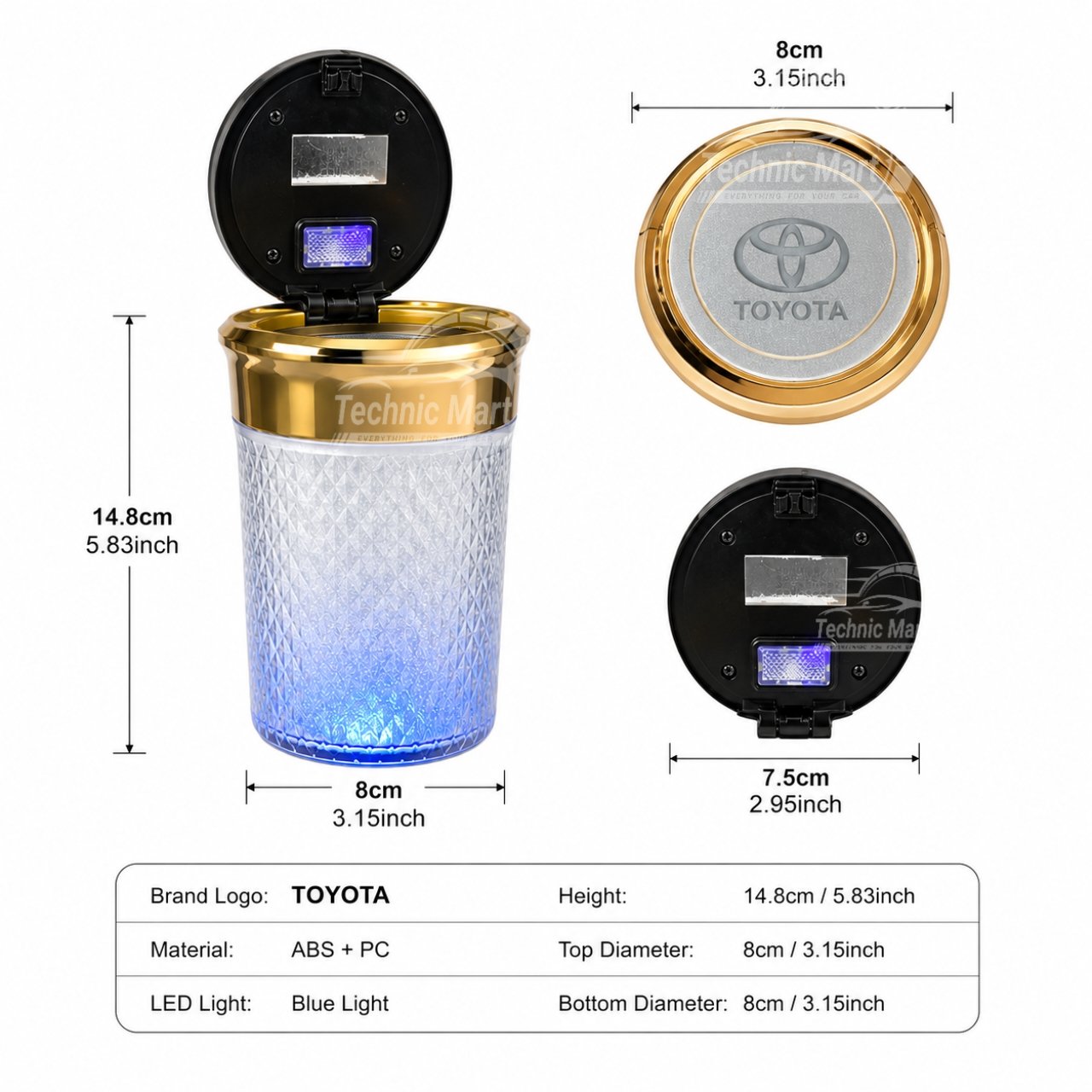 Luxury Toyota logo Ashtray LED light and cover creative car interior automotive supplies - Image 3