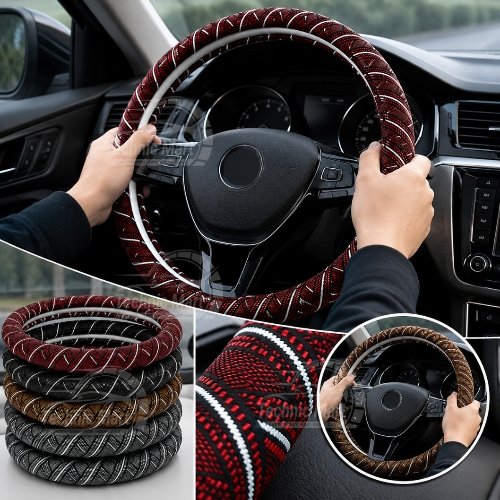 Premium Universal Braided Steering Wheel Cover | Anti-Slip Soft Grip | Comfortable Driving | Fits Most Cars