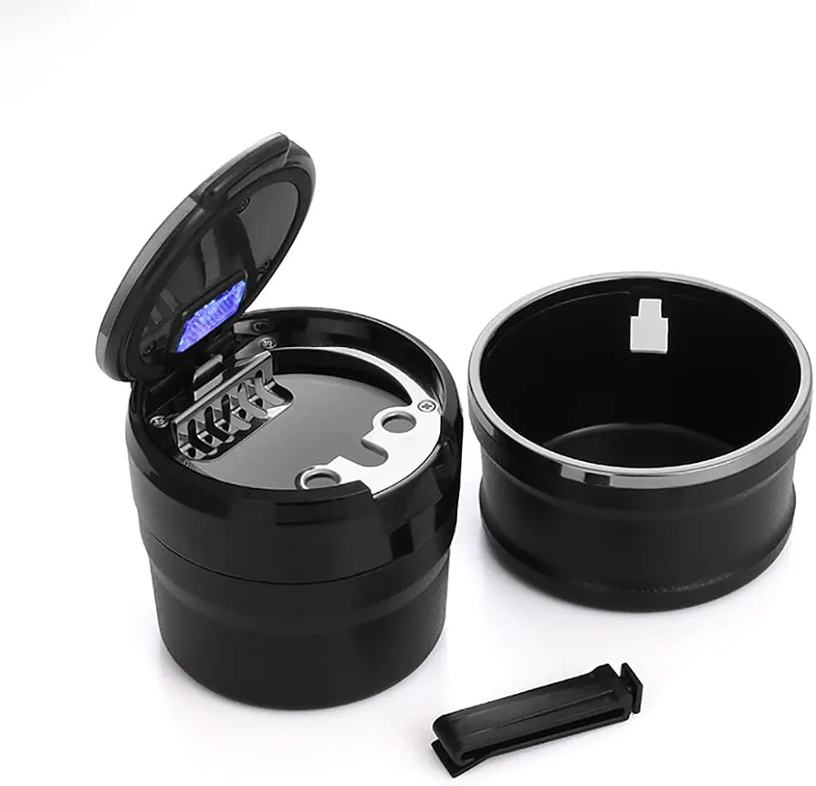 Car Cigarette Ashtray, Car Drink Holder Ashtray with Blue LED Light, Car Windproof Ashtray, Multifunctional Car Ashtray for Vehicles, Home Offices