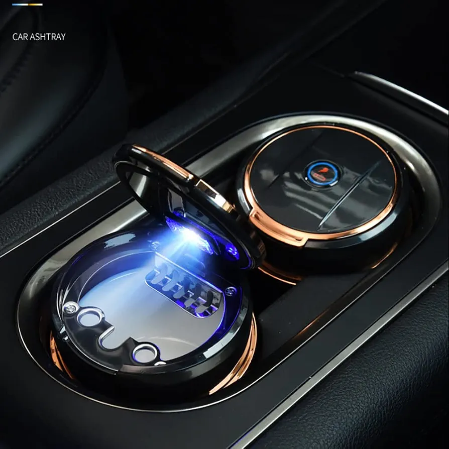 Car Cigarette Ashtray, Car Drink Holder Ashtray with Blue LED Light, Car Windproof Ashtray, Multifunctional Car Ashtray for Vehicles, Home Offices - Image 2