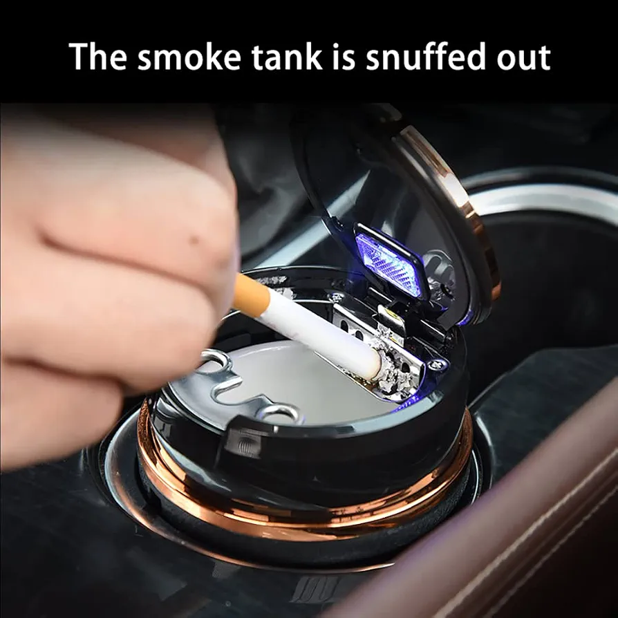Car Cigarette Ashtray, Car Drink Holder Ashtray with Blue LED Light, Car Windproof Ashtray, Multifunctional Car Ashtray for Vehicles, Home Offices - Image 6