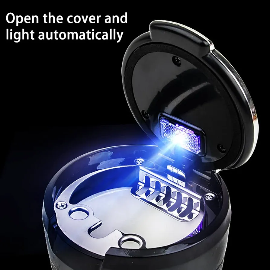 Car Cigarette Ashtray, Car Drink Holder Ashtray with Blue LED Light, Car Windproof Ashtray, Multifunctional Car Ashtray for Vehicles, Home Offices - Image 4